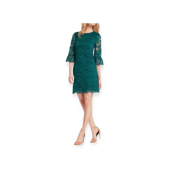 Draper James Deep Teal Lace Bell Sleeve Cocktail Dress - Size 8 - Picture 2 of 6